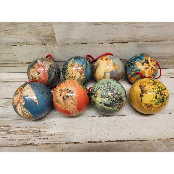 Glorious Angels Paper Mache/Decoupage Christmas Ornaments Lot Of 8 - Picture 1 of 6